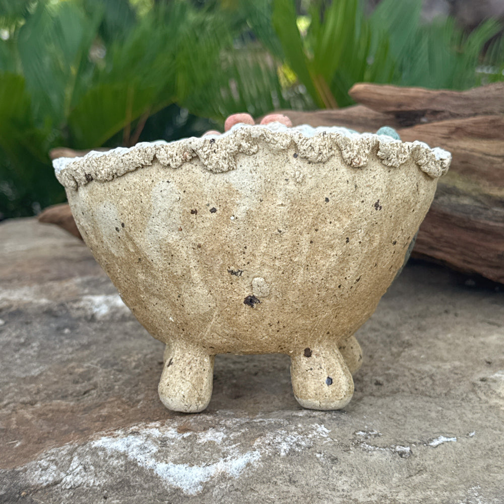 Jurian Handcrafted Pot- Trio of Flowers on Ivory