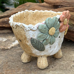 Jurian Handcrafted Pot- Trio of Flowers on Ivory