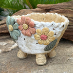 Jurian Handcrafted Pot- Trio of Flowers on Ivory