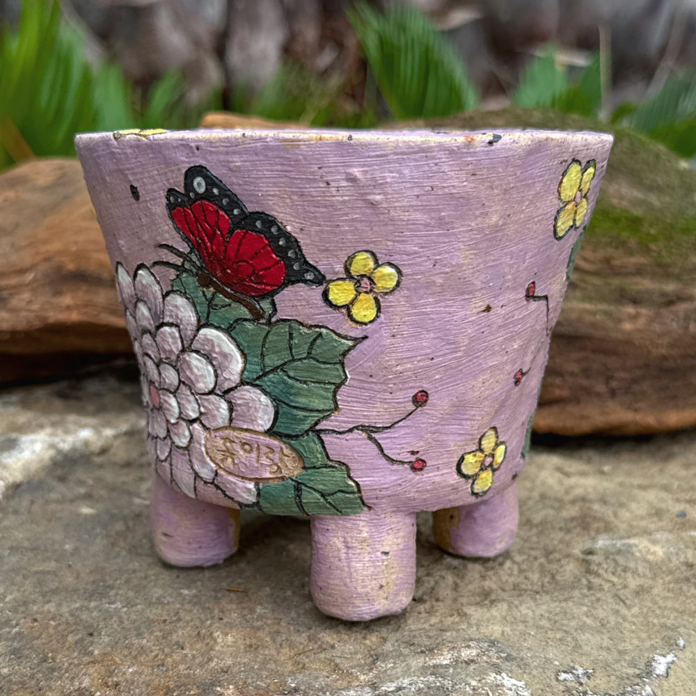 Jurian Handcrafted Pot- Lavender Round Butterfly