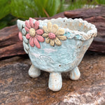 Jurian Handcrafted Pot- Sky Blue Flowers