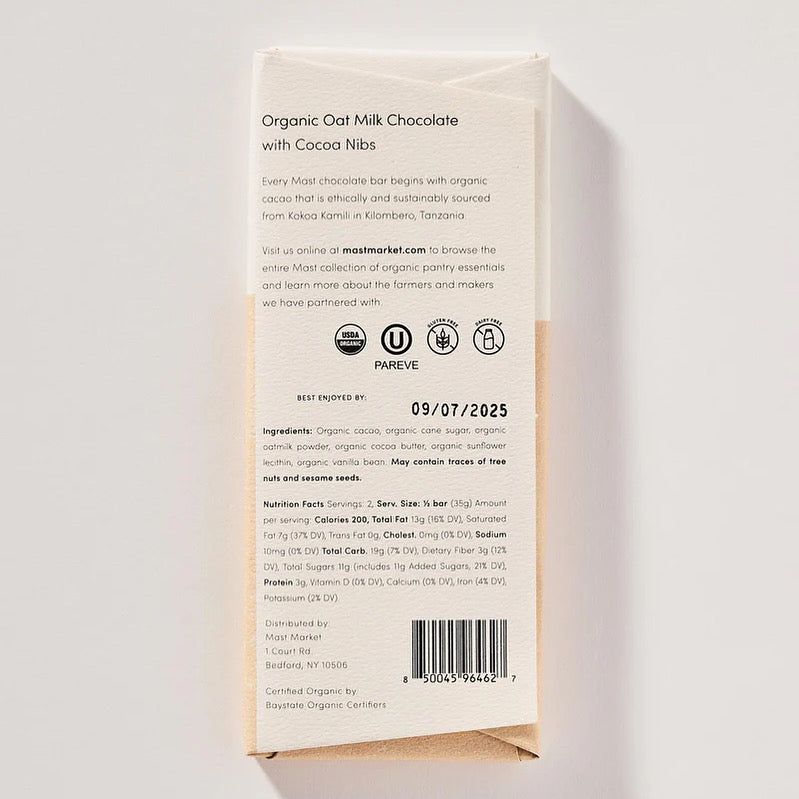 Organic Oat Milk Chocolate with Cocoa Nibs