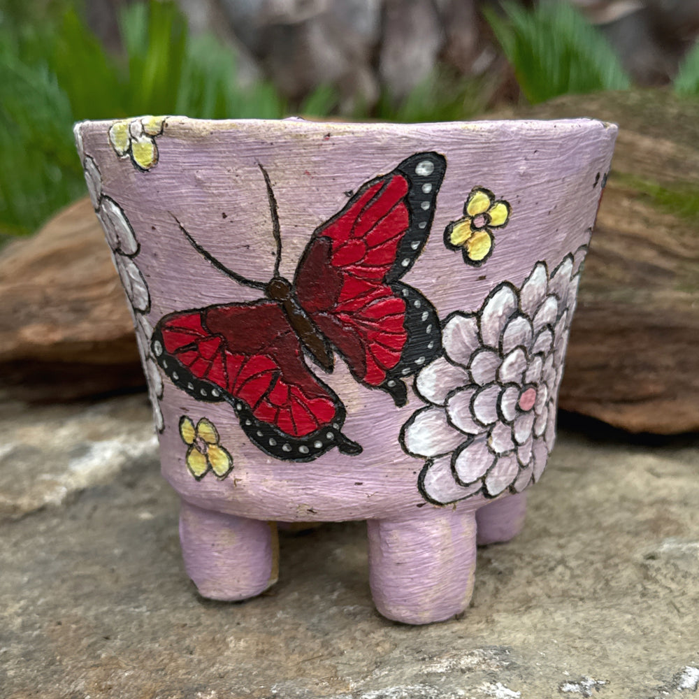 Jurian Handcrafted Pot- Lavender Round Butterfly