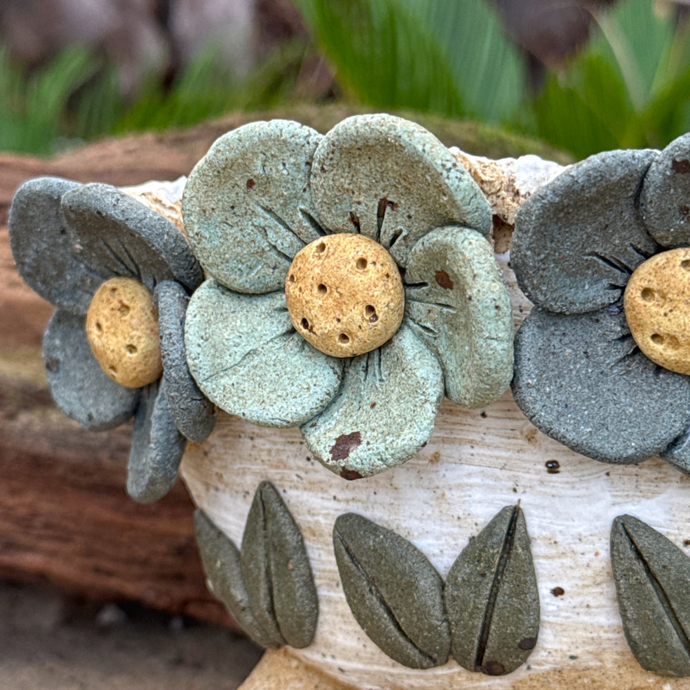 Jurian Handcrafted Pot- Trio of Blue Flowers