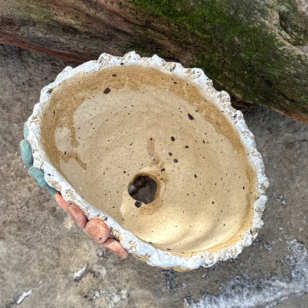 Jurian Handcrafted Pot- Trio of Flowers on Ivory