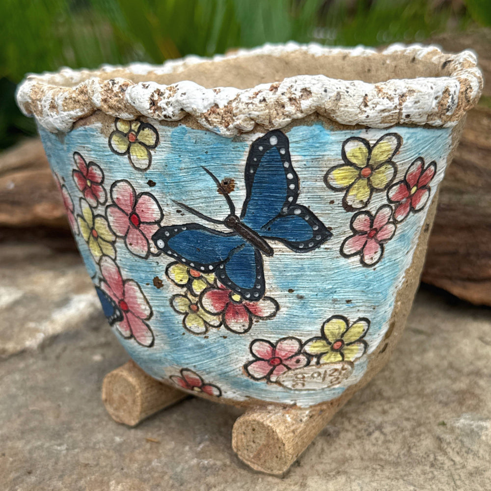 Jurian Handcrafted Pot- Oval Blue Butterflies