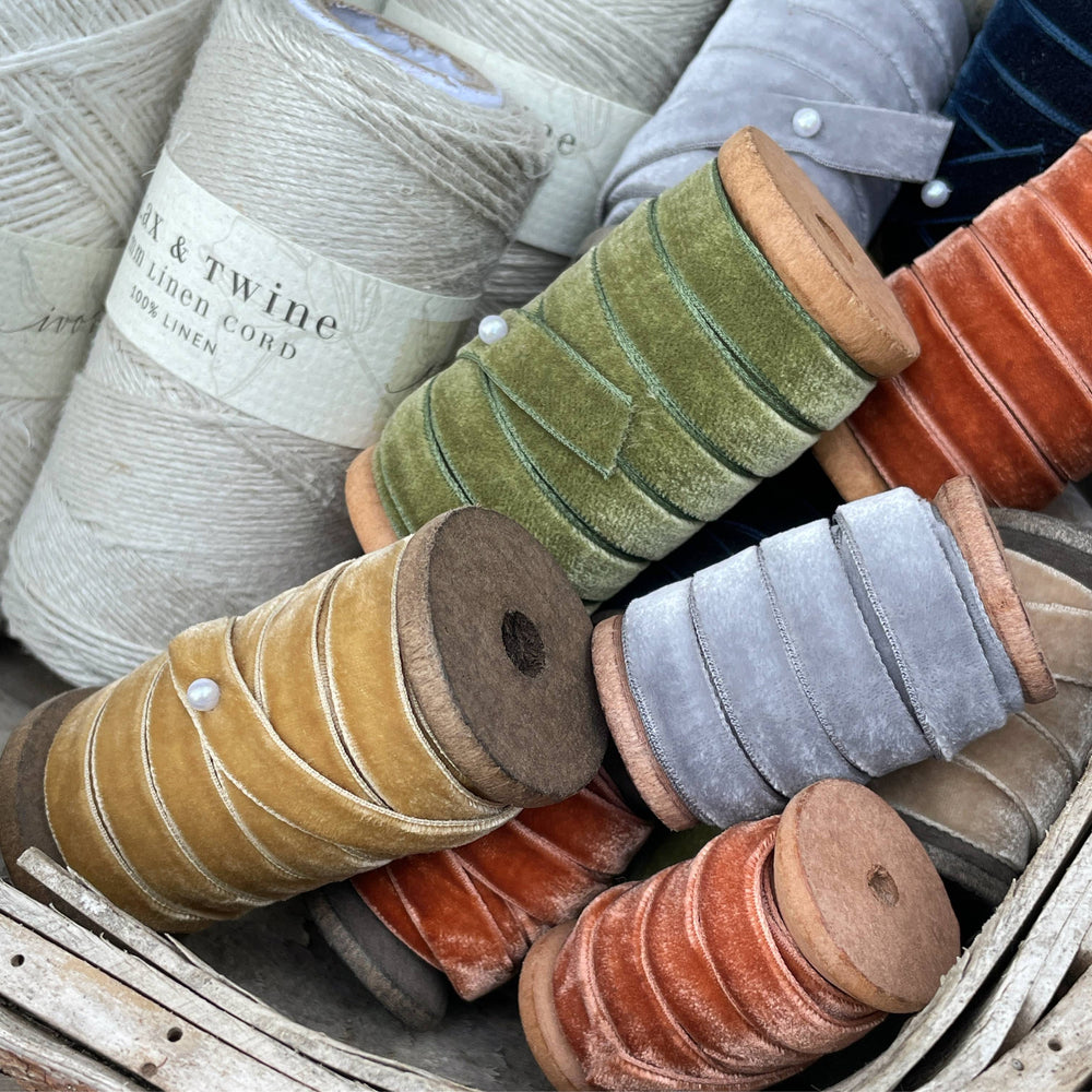 Hand-spooled Velvet Ribbon on Wooden Spools