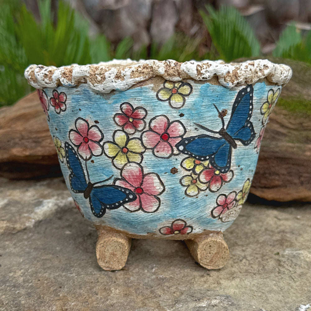 Jurian Handcrafted Pot- Oval Blue Butterflies