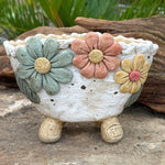 Jurian Handcrafted Pot- Trio of Flowers on Ivory