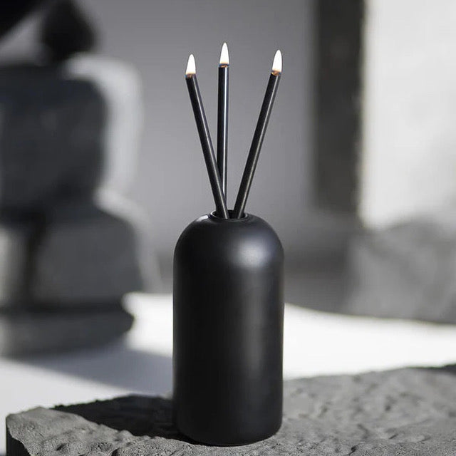 Black Wylie Vase Set with Everlasting Candles