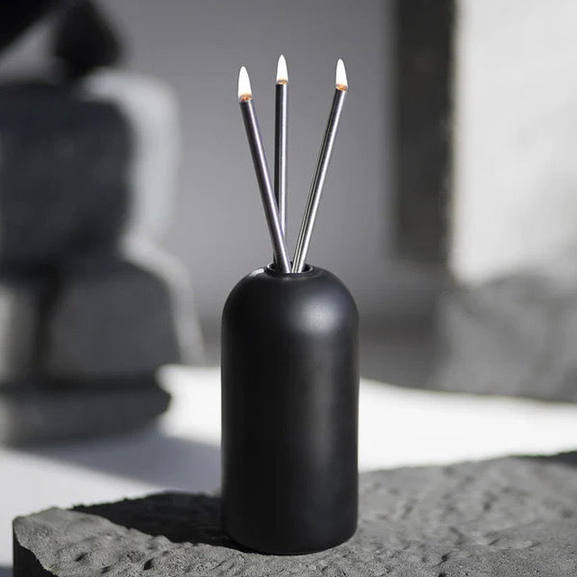 Black Wylie Vase Set with Everlasting Candles